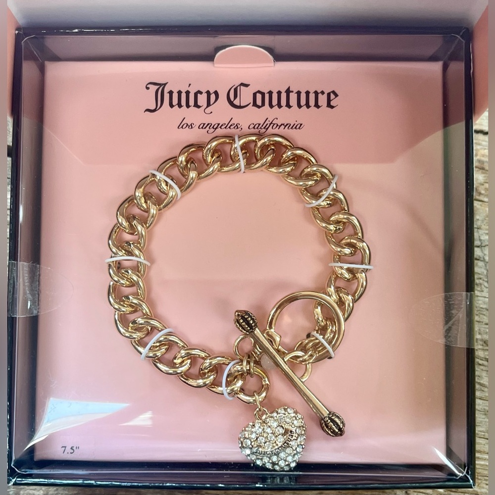 Juicy Couture Gold Rhinestone Heart Bracelet, NIB - Picture 2 of 3